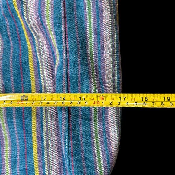 Striped Woven Canvas Tote Bag Zipper Handles Beach Bag Blue Purple Michael Stars - Picture 10 of 11